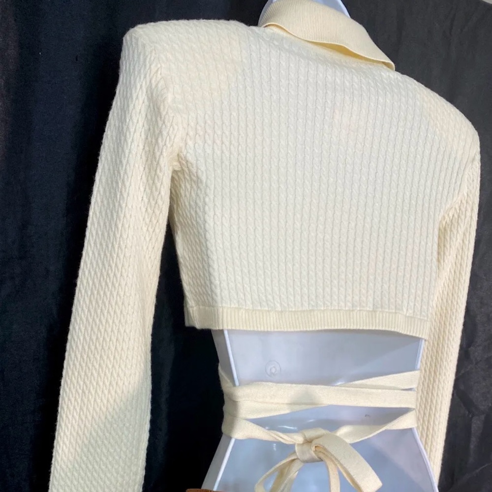 Daniel Bernstein Ivory Cable Knit Collared Croppe… - image 8